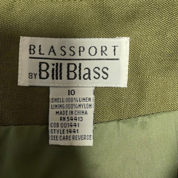 Bill Blass 100% Linen Pencil Skirt 10 Olive Green Mid Slit Blassport - Picture 12 of 12